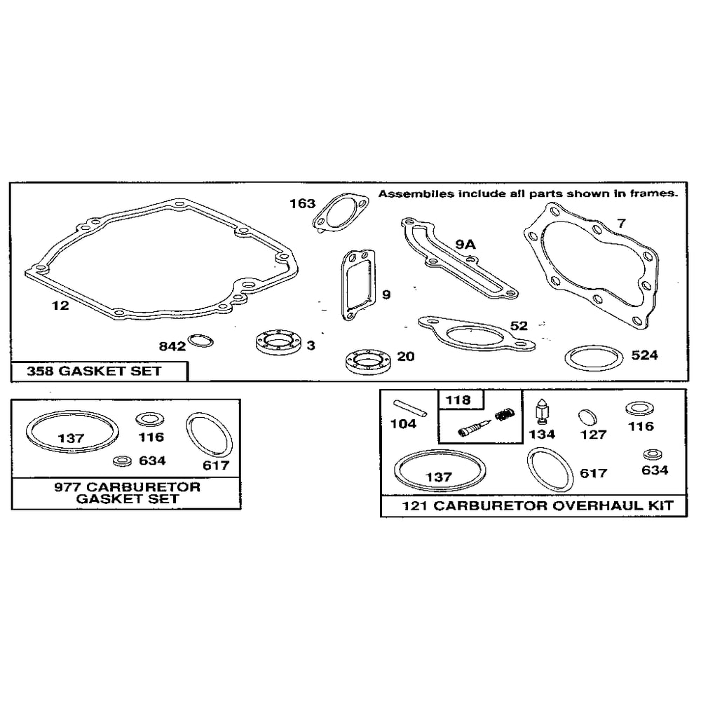 Carburetor Gasket Set/Carburetor Overhaul Kit Diagram and Parts List for 122700-122799 0101-0101 Briggs and Stratton Engine